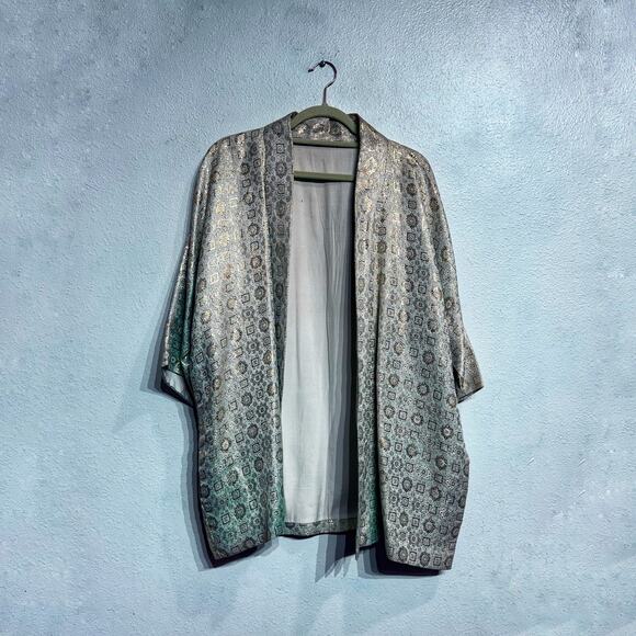 Vintage Handmade Metallic Kimono Blazer Sz L - Picture 2 of 9